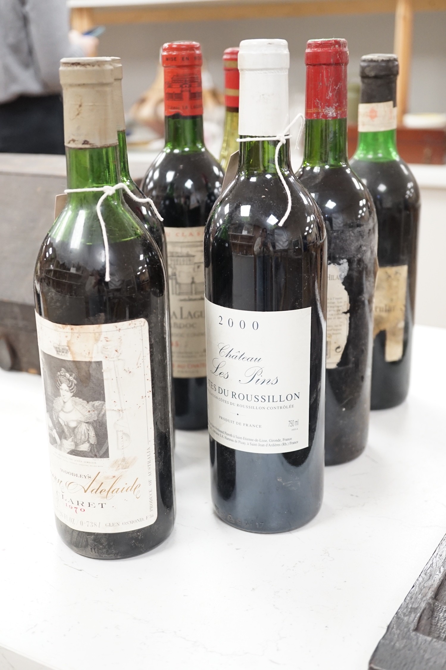 Seven various bottles of claret and others